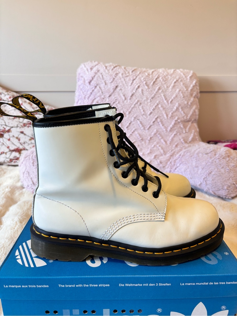 Dr. Martens unisex White Lace-Up Combat Boots with Black Accents